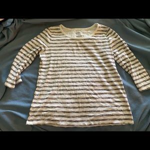 3/4 sleeve white shirt with pink/black stripes